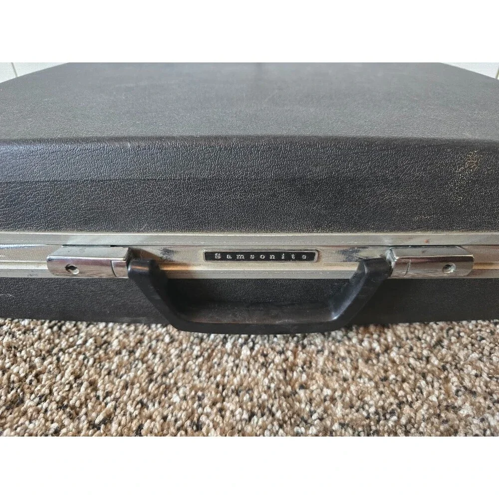 Vintage Samsonite Thin Briefcase Attache Black Hard Shell Mid Century